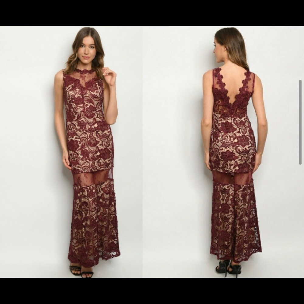 New Burgundy Lace Gown